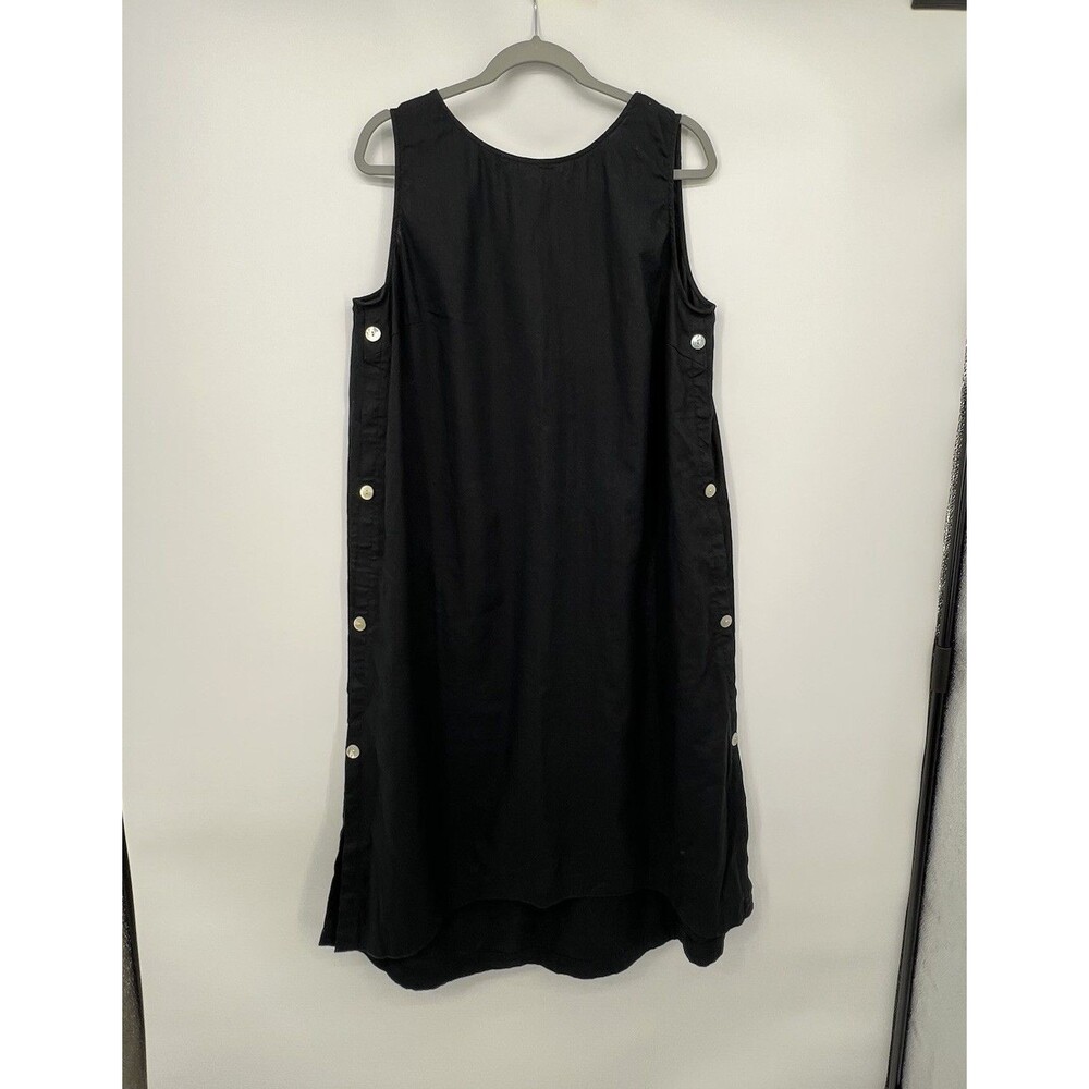 Habitat Midi Dress Linen Blend Hi-Low Sleeveless Size XL Black Lagenlook Button